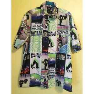 Zara Mens All Over Graphic Print Shirt Miss Rose Long Beach Casual Button Down M